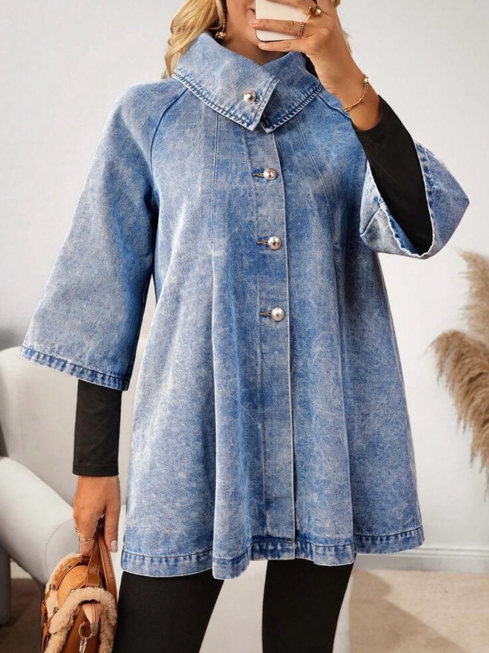 Light Wash Blue Denim Swing Jean Jacket Size L - Picture 8 of 8